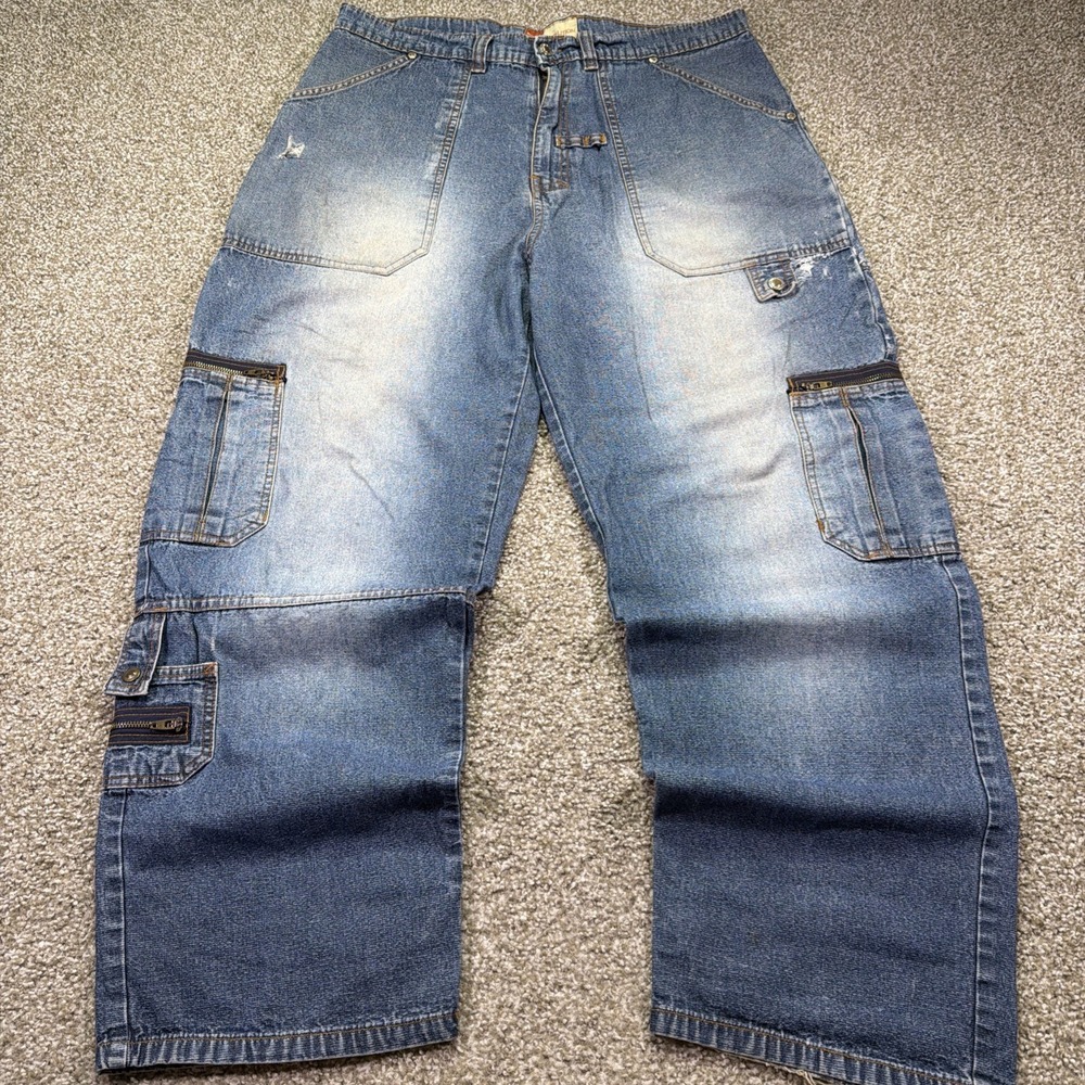 Y2k Evolution Baggy Jeans Hiphop Style 38/32 Essentials Wide Leg Cargo